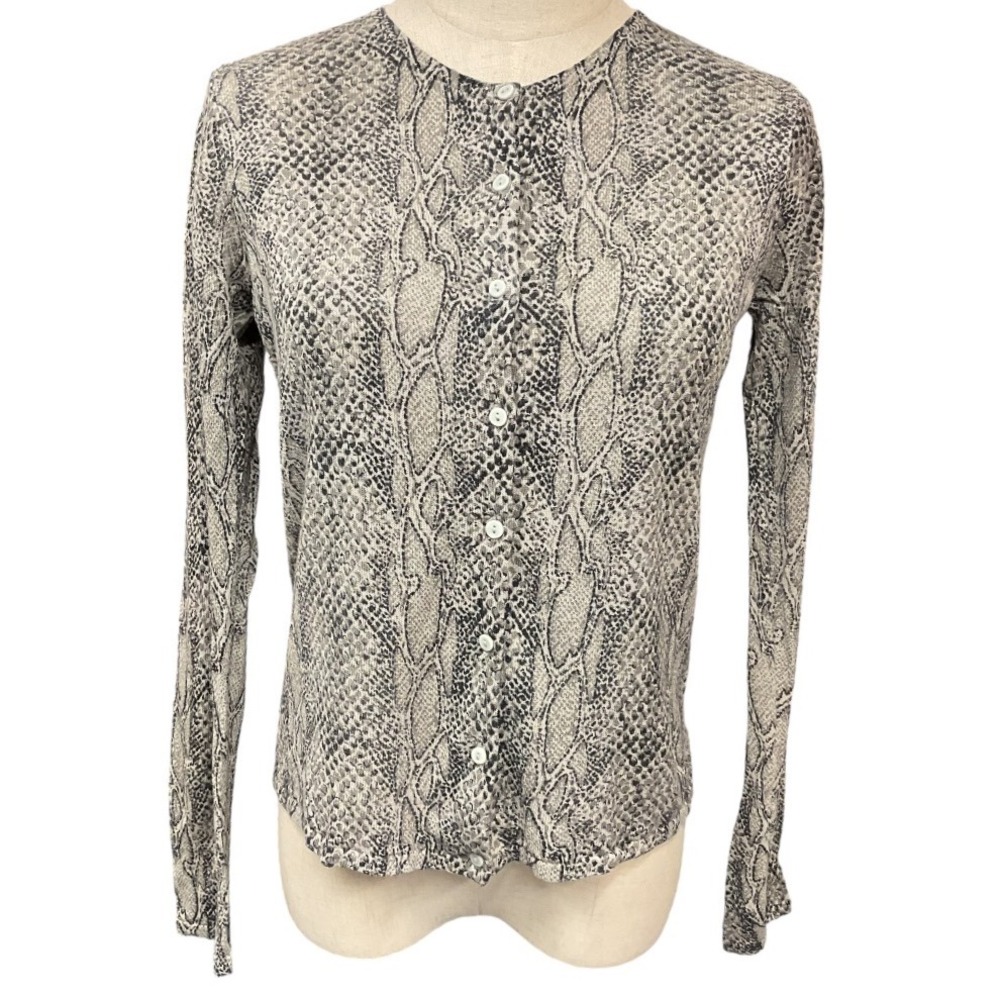 August Silk Animal Print Long Sleeve Button Up 100% Silk Cardigan Sweater Size M